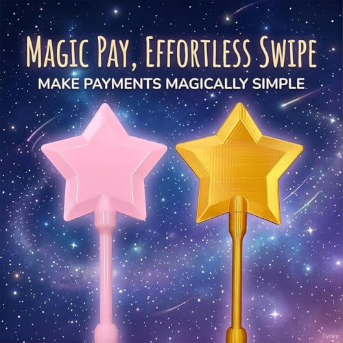 Image of Credit Card Wand, Contactless Payment Card Wand with Secure Slot, Fun Payment Experience for Everyday Use, Rainbow Color Star Design, Single Piece Credit Card Apply Tool (red)