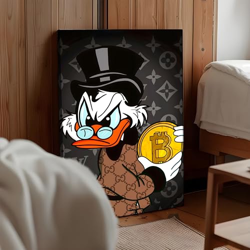 Image of Luxury Money Duck Pop Art Canvas Wall Art Painting For Living Room | Cartoon Style Crypto Wealth Wall Art Painting | Modern Graffiti Artwork for Home & Office Decor, 56x86 cm