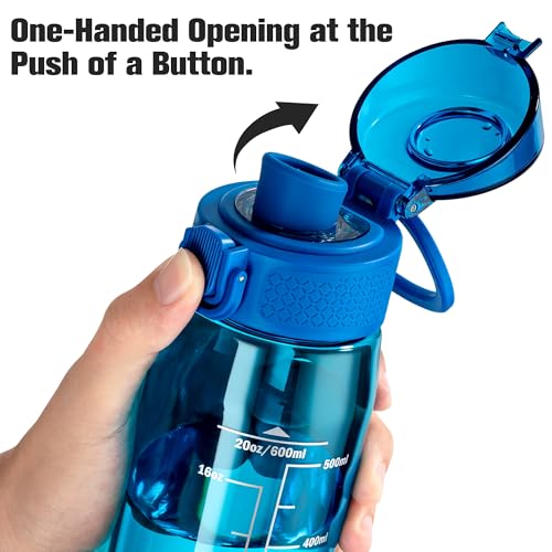 Image of GOPPUS 20oz Kids Water Bottle with Time Marker & Handle, Tritan BPA-Free, Reusable Leakproof Anti-Dust Everyday,Clear Kids Water Bottles For School,Car Travel, Gifts Boys Girls(Blue)