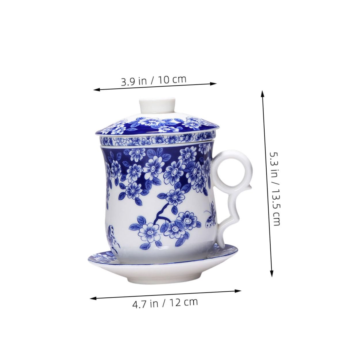 Teetassen Dekorativ und Praktisch Keramik mit Sieb und Untertasse Satz Chinesisches Teegeschirr mit Blauem Ziermuster für Teeliebhaber Zuhause