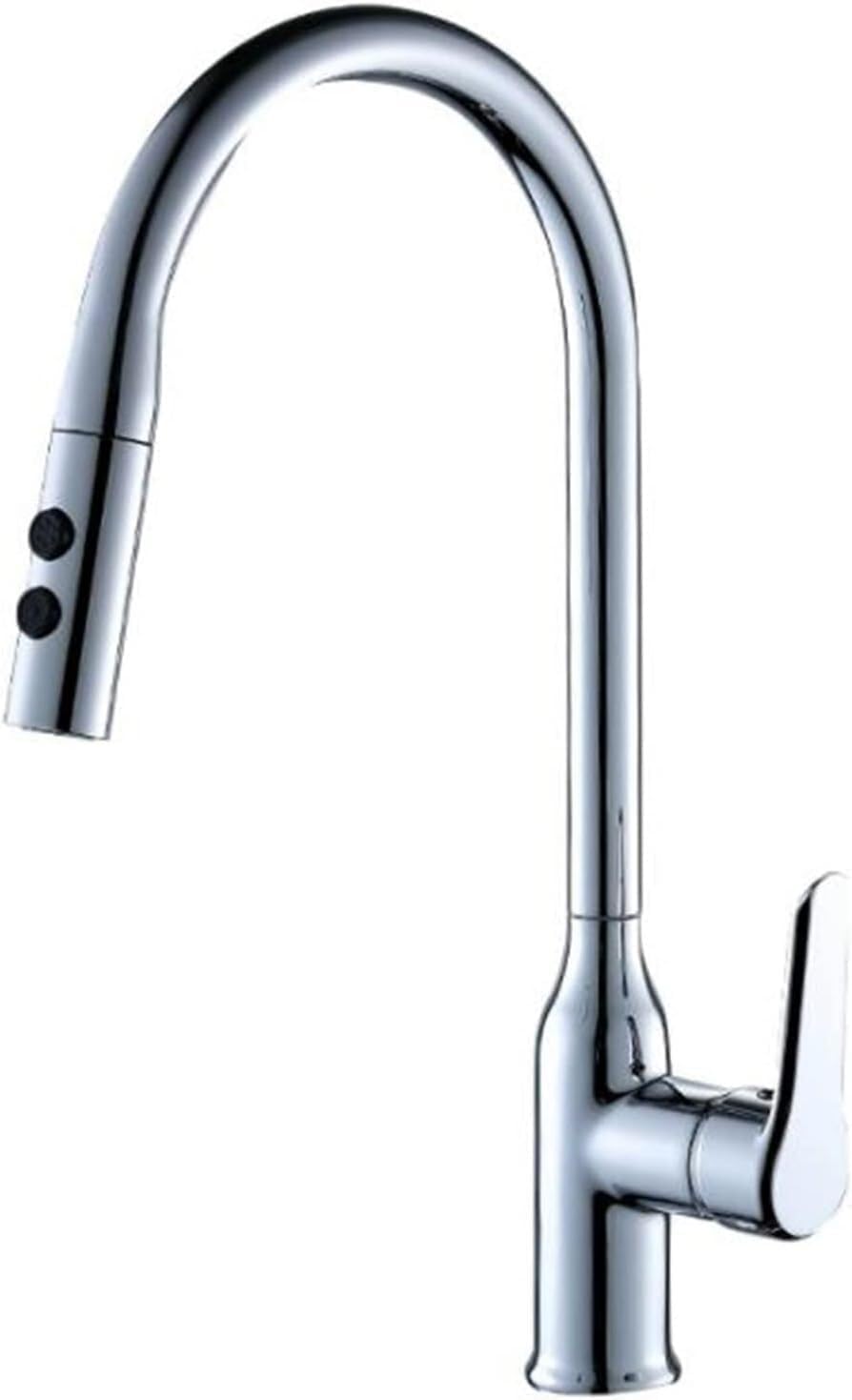 キッチン用蛇口 引き出し式スプレー付き キッチンシンク用蛇口 引き込み式真鍮製 温水・冷水シングルホール 多機能キッチンミキサー蛇口