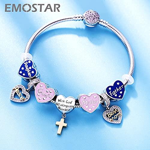 EMOSTAR Mothers Day Family Theme Charms, Sterling Silver Mother Father Daughter Son, Nana, Wife Husband, Godmother, Mom Crown, Sister Heart Beads, Gifts for Mama/Fathers Day/European Bracelet4
