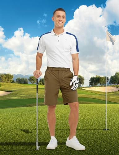 Image of TBMPOY Men's Golf Shorts Lightweight 5 Pockets Casual Dress Stretch Elastic Waist Quick Dry Flat Front Travel Shorts