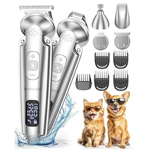 oneisall Dog Clippers & Paw Trimmer 4 in 1 Pet Grooming Kit Customised for Puppies and Cats, Cordless 3-Speed Pet Clippers, Quite IPX7 Waterproof Dog Trimmer for Full-Body Grooming