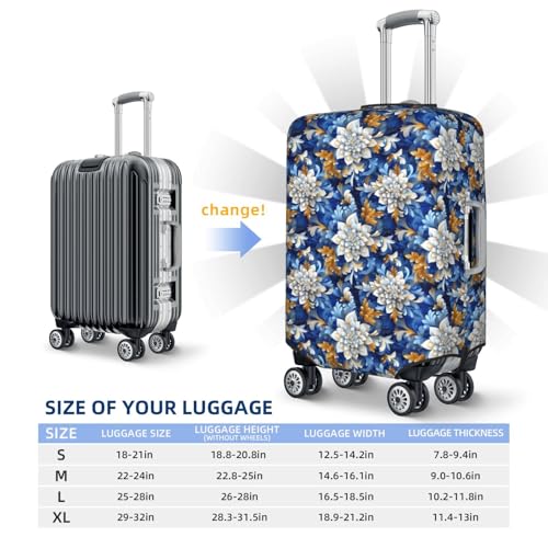 Blue and White Flowers Print Travel Luggage Covers, Washable Suitcase Covers Protector for Luggage 18-32 Inch High Elasticity2