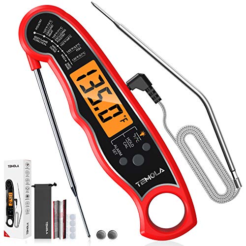 Meat Thermometer Instant Read Food Thermometer for Cooking Digital Food Thermometer with LCD Backlight for Candy Fry Grill BBQ Liquids Kitchen Oven Safe Dual Probe 2 in 1 Thermometer