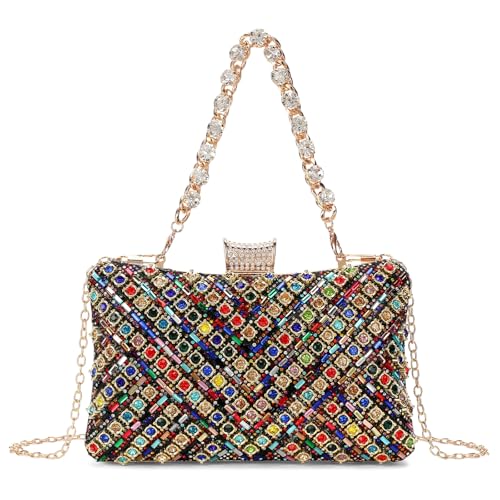 Image of RNIEGA Rhinestone Clutch Purse for Women Sparkly Evening Handbag Bridal Purse Crossbody Shoulder Bag with Detachable Chain