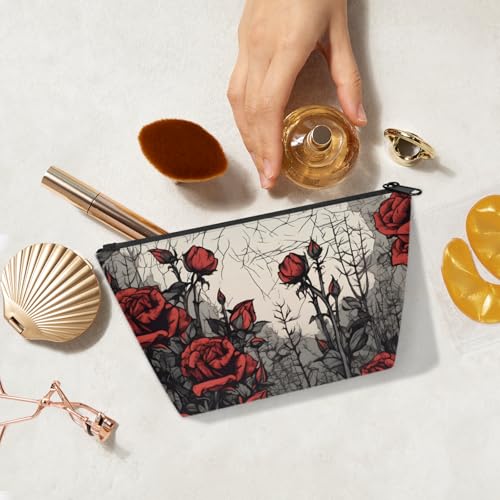Vintage Rose Flower Small Makeup Bag for Women Girls - Cosmetic Bags Travel Toiletry Bag Waterproof Portable Make Up Pouch for Purse2