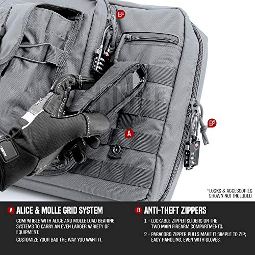 Savior Equipment American Classic Tactical Double Long Rifle Pistol Gun Bag Firearm Transportation Case w/Backpack - 46 Inch Ash Gray