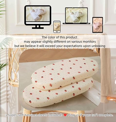 Image of SDY Jersey Strawberry Bassinet Sheets for Baby Girls,32 inchx 16 inchx 4 inch, 2 Pack,Pink Cute Kawaii Standard Oval /Retangle Fitted Bassinet Sheets for Toddler,Super Soft Breathable