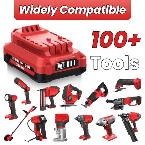Image of 2Pack V20 Lithium ion Batteries Replacement for Craftsman 20V Battery, 3.6-Amp Hour Compatible with Craftsman 20Volt Max CMCB202 CMCB201 CMCB204 CMCB206 CMCB209 Power Tool Battery(Red)