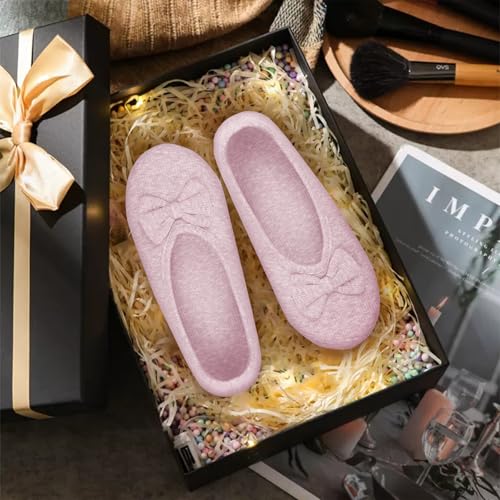 OFFCUP Damen Hausschuhe, Memory Foam Leicht Frottee Hausschuhe, Gemütlich Ballerinas Faltbare Ballerinas Hüttenschuhe Indoor Antirutsch Baumwolle Warme Slippers