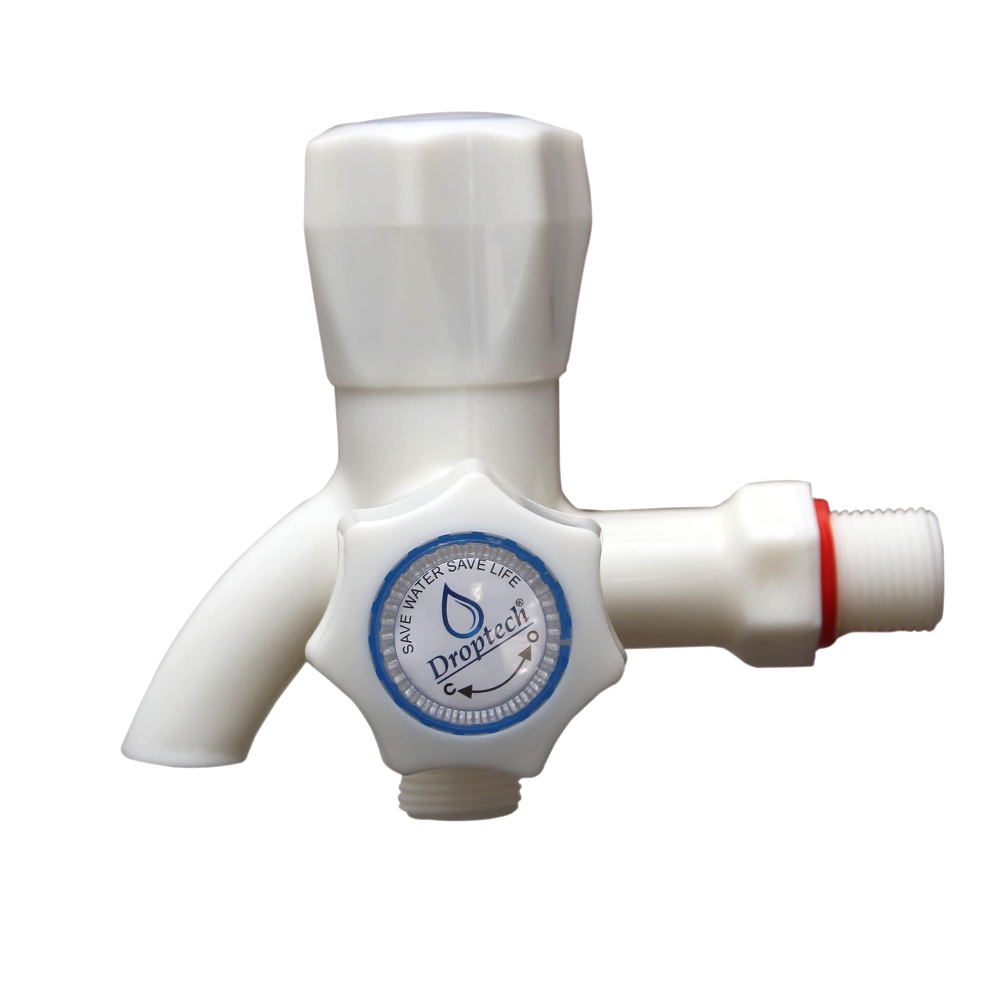 Droptech Pvc Two Way Bib Cock Tap Wall Mounted For Kitchen/Bathroom White Made Of Virgin Abs Plastic Material Pack Of 1, Polished 1