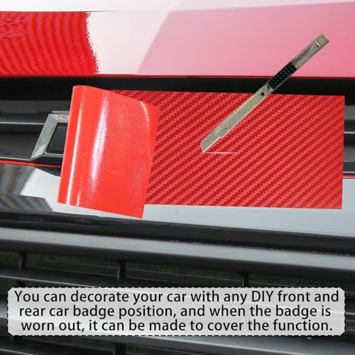 Image of QianBao Compatible with Carbon Fiber Vinyl Wrap 11.8 inch x 4 inch Chevy Bowtie Emblem Wrap Kit with Spatula and Cutter 6 Pcs Universal Logo Overlay Red