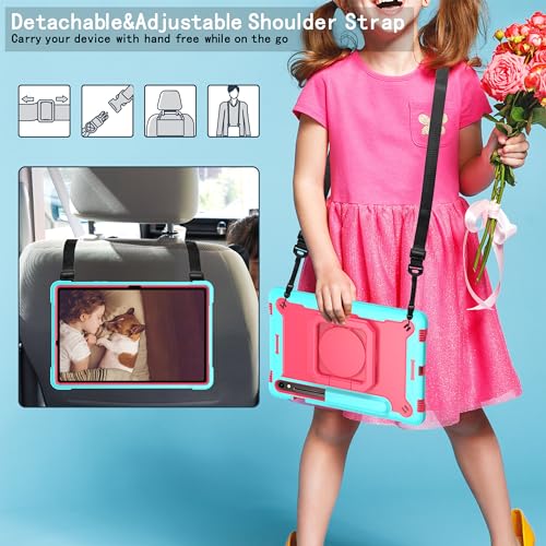 Image of Case for Samsung Galaxy Tab S10 FE+ /S10 FE Plus 13.1 Inch 2025 Released - Heavy Duty Impact Resistant Case Cover with Rotating Ring Stand (Teal /Pink)