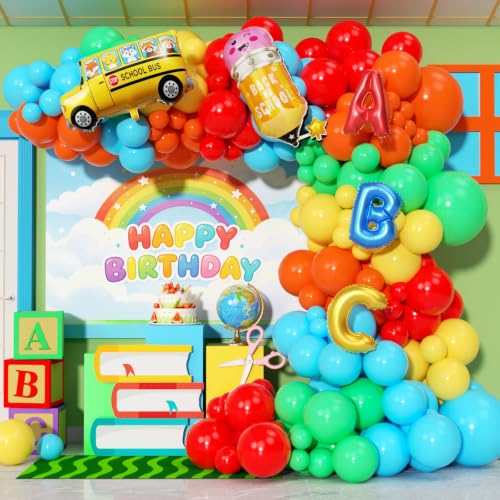 Image of Back to School Balloon Garland Arch Kit 180Pcs with Pencil School Bus ABC Balloons, Rainbow Balloon Arch Kit for First Day of School 2026 Kindergarten Grad Back to School Classroom Party Decor