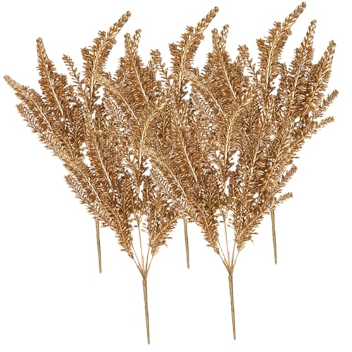 TOKIDNY Ramos de Interior de Espigas de Trigo Decorativas Doradas Flores Artificiales para Bodas y Fiestas Ramo Falso de 5 Piezas para Decoración del Hogar y Eventos Obsequios