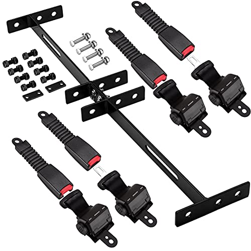 Universal Golf Cart Set Belts 4 Retractable Belts Max Length 47" and 35 x 6.9 Inch Belts Bracket Kit Fits EZGO TXT Yamaha Club Car DS(NOT FIT 2 Passenger Club Car Precedent Yamaha G29 Drive EZGO RXV)
