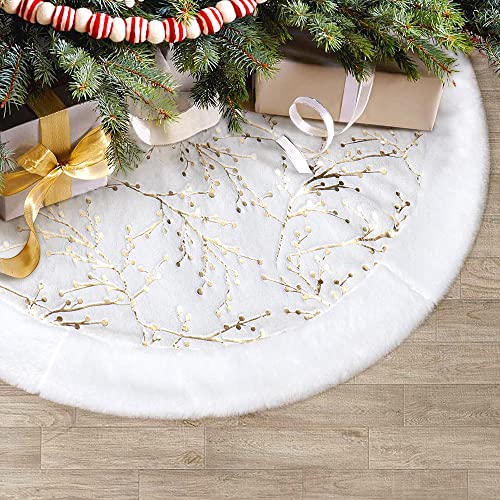 S-DEAL Christmas Tree Skirt with Golden Berries, 32Inches Faux Fur Plush Tree Skirt for Holiday Home Decor Xmas S-DEAL Christmas Tree Skirt with Golden Berries, 32Inches Faux Fur Plush Tree Skirt for Holiday Home Decor Xmas
