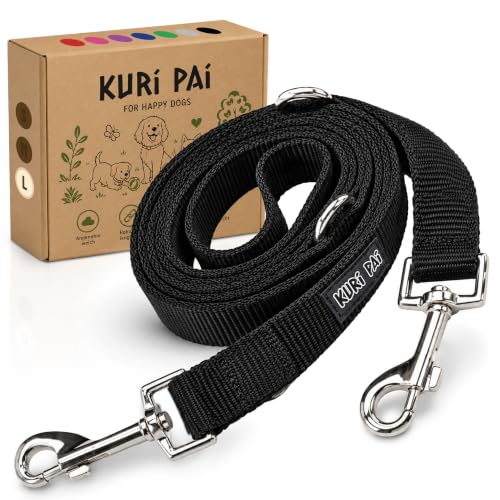 KURI PAI® Komfortable Hundeleine 3m | Verstellbare Hundeleine große Hunde | Bambusviskose | Strapazierfähig und weich | Perfekt für alltägliche Spaziergänge | L (2.5cm Breit) - Schwarz
