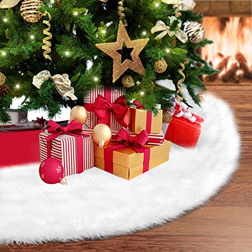 Christmas Tree Skirt, Sopito 36in/3ft Christmas Mat, Faux Fur Xmas Tree Base Covers, White