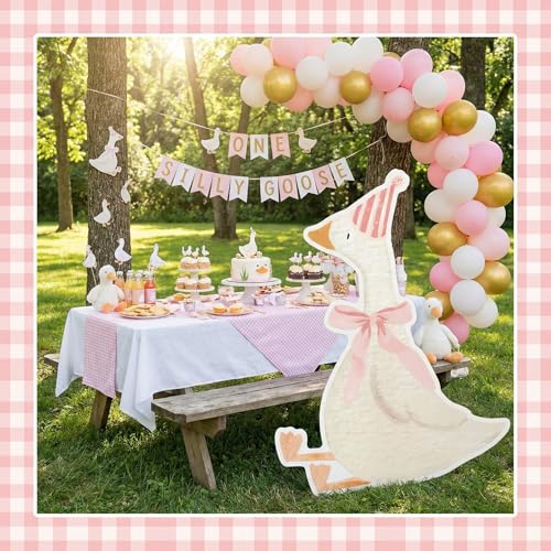 Image of Croblissful One Silly Goose Party Decorations 1st Birthday Backdrop Duck Animal Background Prop for Birthday Baby Shower Party Supplies (Pink,Goose)