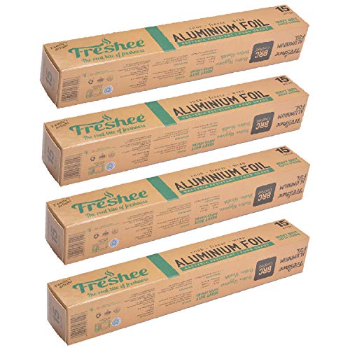 Image of Freshee Heavy Duty Disposable Aluminium Silver Kitchen Foil Roll 15m Pack of 4, 18 Micron Thick Foil for Wrapping Food