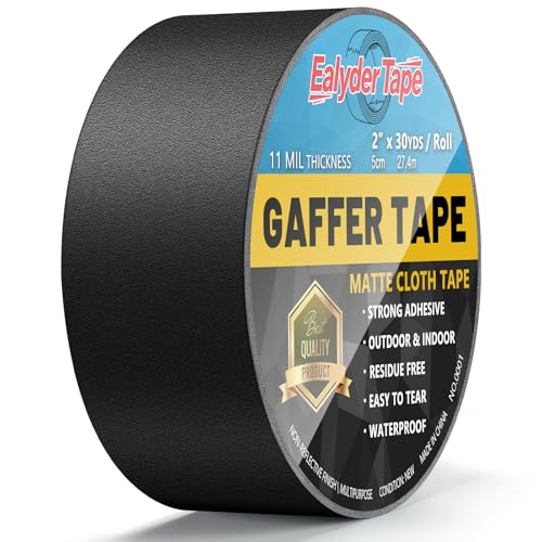 Ealyder Tape Professionelles Schwarzes Gewebe-Klebeband 27 4 m x 50 mm Strapazierfähig Wasserfest Rückstandsfrei Nicht Reflektierend Mehrzweck Gaffer-Klebeband für die Bühne 1 Rollen