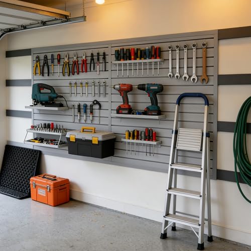 RocVanc Slatwall Panel 4x8FT, Garage Slat Wall Storage Systems Durable and Sturdy, Easy-to-Install Interlocking PVC Slat Wall Organizer Panels Flexible and Convenient, Maximize Vertical Space