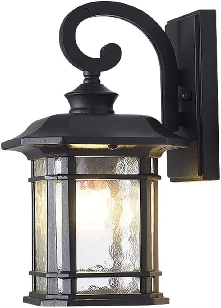 HELCEKOU Outdoor Wall Lamp Exterior Waterproof Lights Matte Black Anti-Rust Sconces with Water Ripple Glass Shade, E26 for Garden Villa Courtyard Balcony Foyer Entrance Corridor