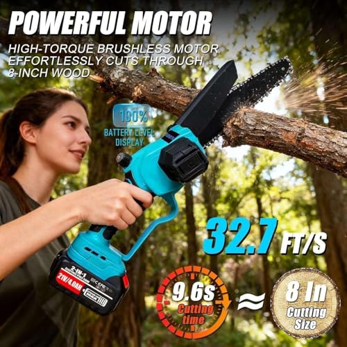 2-in-1 Electric Pole Saw & 8 Inch Cordless Mini Chainsaw for Tree Trimming, Brushless Motor with 16FT Extension Pole & 2×4.0Ah Batteries, Tree Trimmer Limb Branch Cutter Pruner by ASTARNING - Image 4