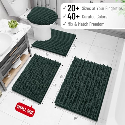 Image of Arotive Luxury Bathroom Runner Rugs 47x17, Extra Soft Thick Absorbent Shaggy Chenille Bath Rugs, Machine Wash Dry, Bath Mats for Bathroom Floor, Tub and Shower, Home Decor Accessories, Dark Green