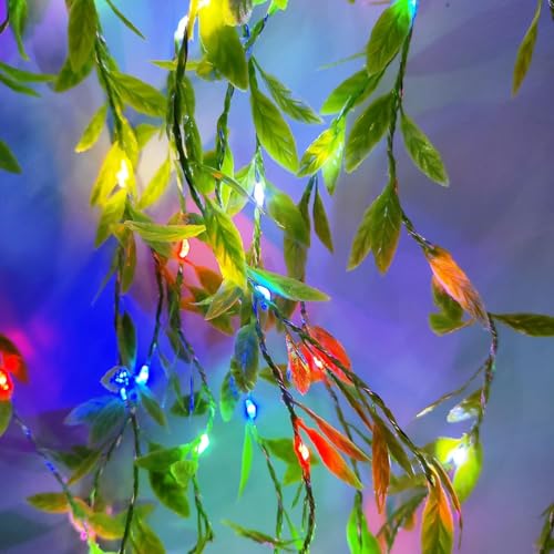 Image of URM LED Vine Curtain Lights Plug-in for Decoration, Multicolor Fairy String Lights with Artificial Leaves, Wall Hanging Lights for Room, Bedroom, Balcony, Wedding, Diwali, Party Decor