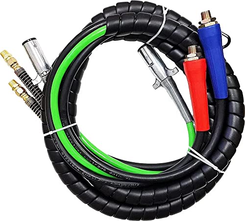 12ft 3 in 1 ABS & Power Air Line Hose Kit Airline Air Hose Wrap 7 Way Electrical Cable Air Lines with Handle Grip Airlines for Semi Truck Trailer Tractor
