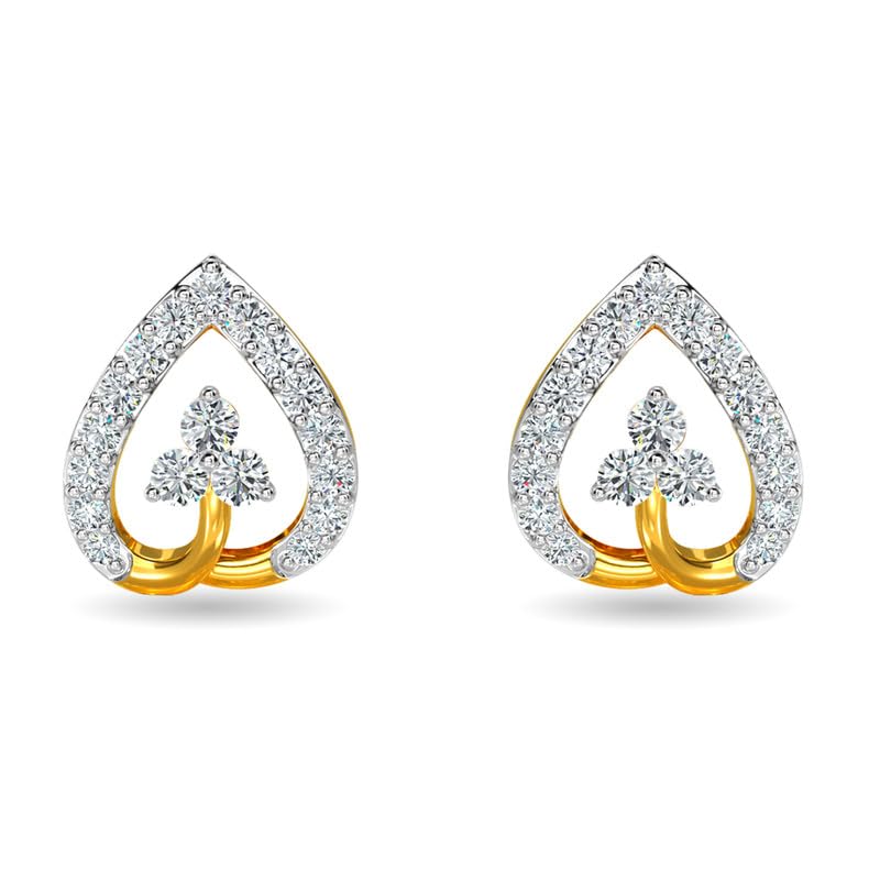 Image of KISNA JEWELS 14KT|18KT BIS Hallmark Pure Gold and Diamond Hearts Earrings For Women with Screw Back clouser
