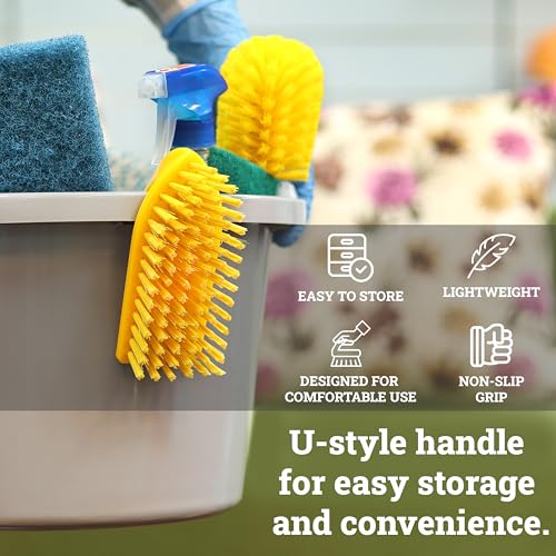 Image of KLEEN HANDLER Iron Handle Scrub Brush for Household & Commercial Cleaning for Shower, Bathroom, Sink, Kitchen, Bathtub, Floor Scrubbing, 6 Pc - Yellow