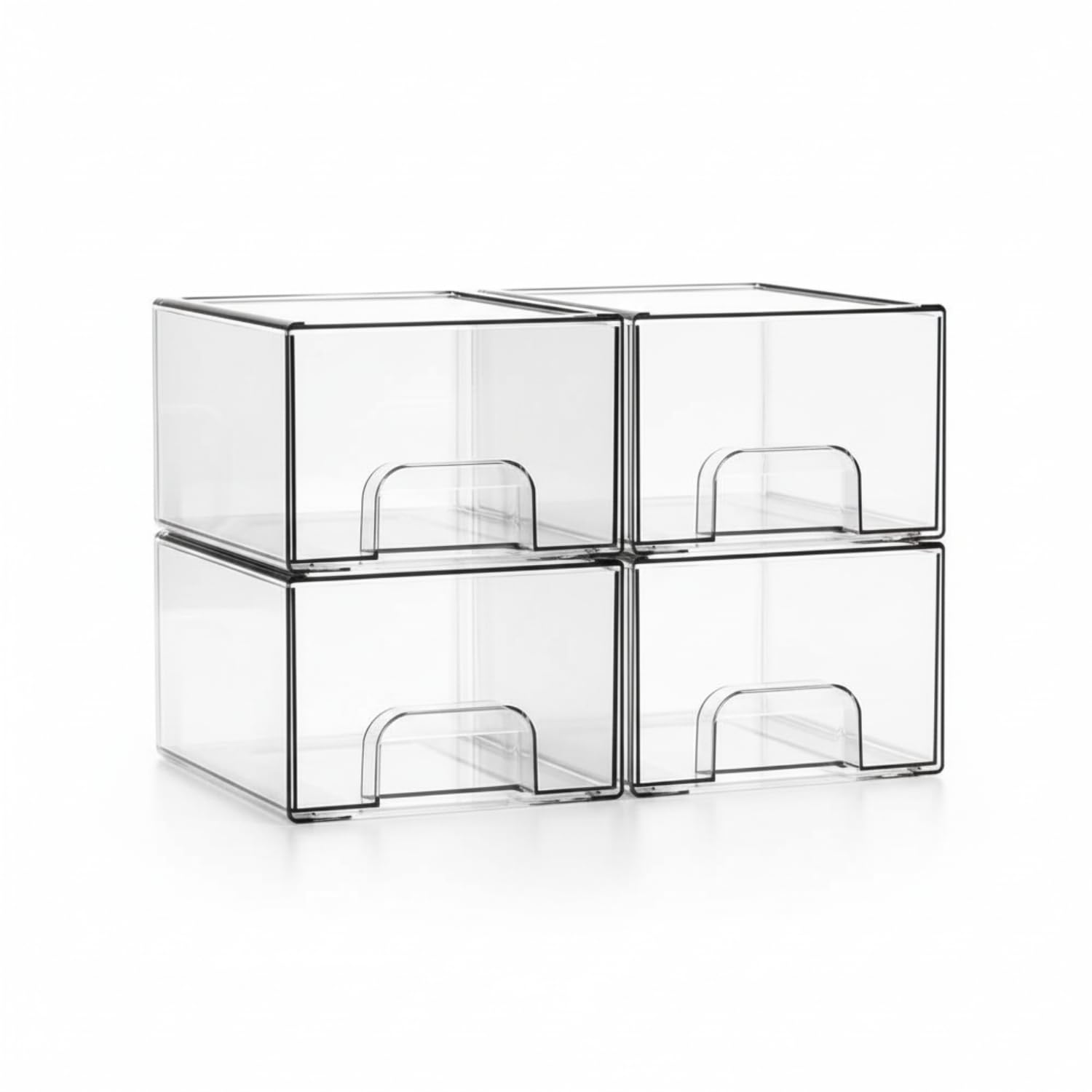 EcoFirst Acrylic Makeup Storage Drawers - Clear Stackable Cosmetic Organiser with Pull Out Drawer for Vanity Bathroom Use - Skincare and Beauty Box for Desktop, Cupboard or Under Sink (4 Pack)
