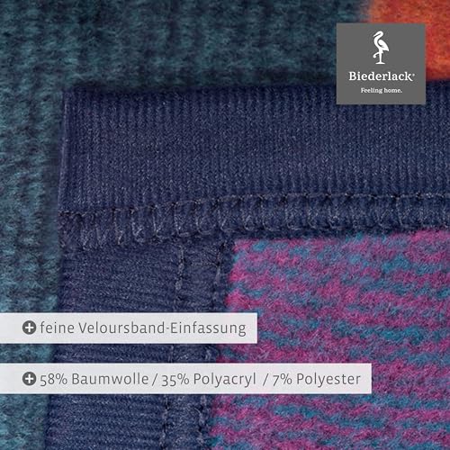 biederlack® flauschig-weiche Kuscheldecke aus Baumwollmischgewebe I Made in Germany I nachhaltig produziert I Bunte Wohndecke „Color Squares Blue“ in grün-blau I Öko-Tex I Sofa-Decke 150x200cm