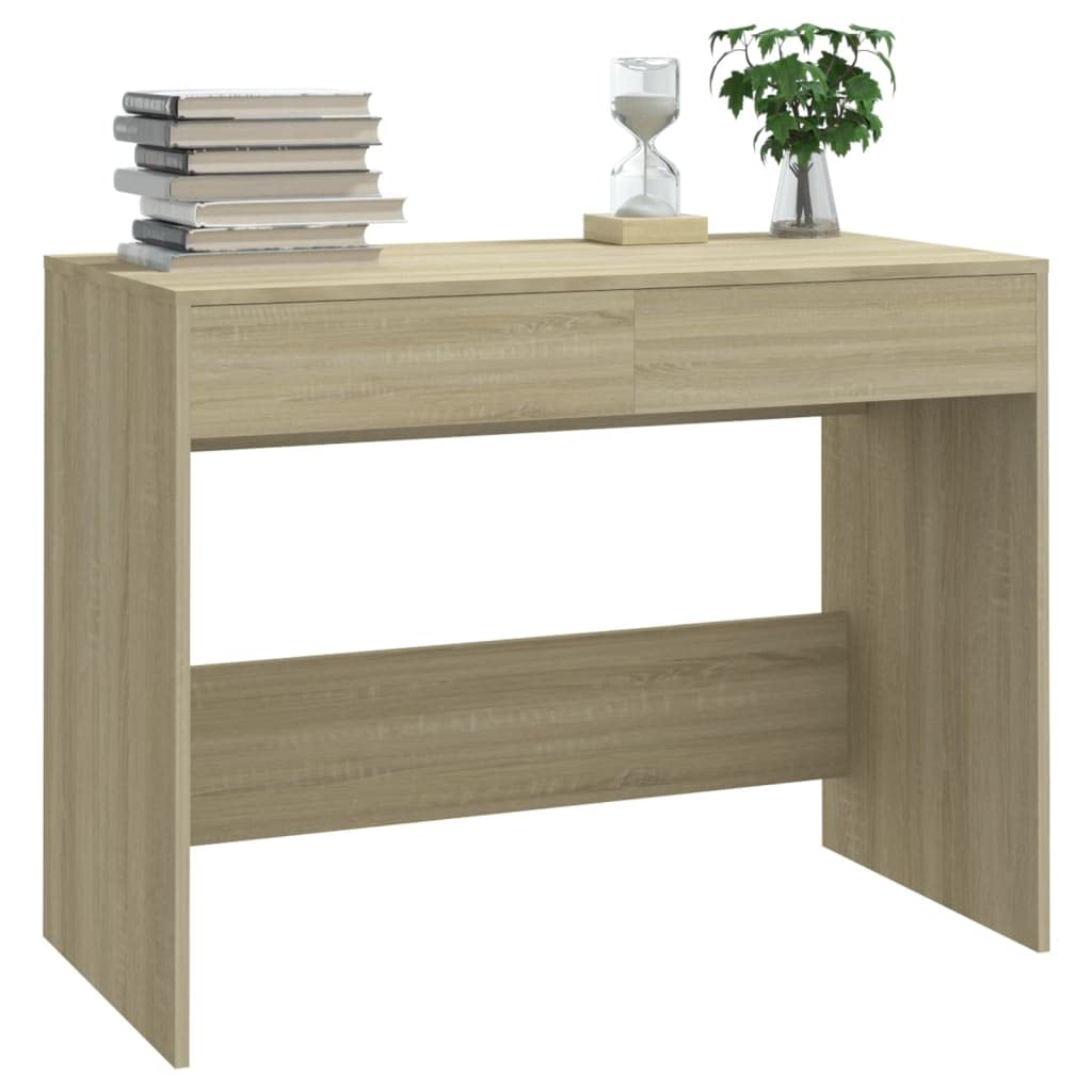 Scrivania in rovere Sonoma, 101 x 50 x 76,5 cm, con 2 cassetti, scrivania per computer e gaming, per ufficio, studio e home office, con spazio di archiviazione e robusto piano del tavolo