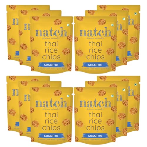 Image of Natch Thai Sticky Rice Chips, Gluten Free Healthy Snacks, Vegan, Party Family Pack, All Natural Crunchy Crackers (Sesame) 25gm Each (Pack of 12)