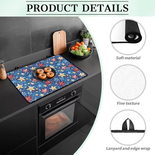 Image of Induction Stove Top Cover Protector Multipurpose Flat Top Stove Cover Mat Universal Stove Top Cover for Electric Anti-Scratching Cooktop Mat, 29 x 21 Inch, Red Blue Yellow Stars Print