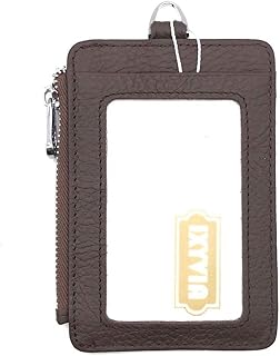IXYVIA Top Grain Leather ID Case,Card Holder with a Zip Coin Pocket (Dark Chocolate)