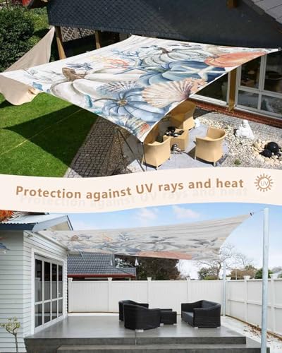 Sun Shade Sails Canopy 12'x16', Blue Watercolor Pumpkin Shell Wood Texture UV Protection Outdoor Shade Canopy, Rust Resistant Tear Patio Sail Shade for Sunshade Outdoor Patio Backyard Garden
