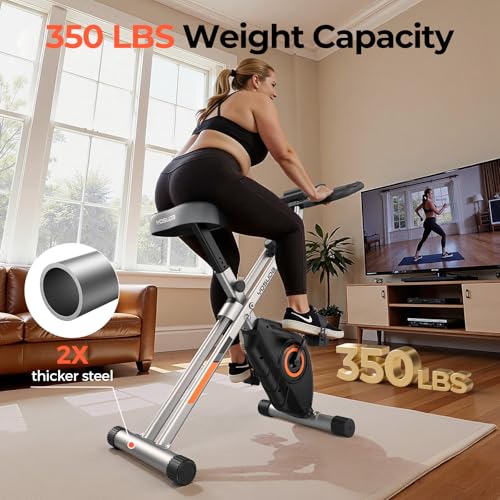 Image of YOSUDA Folding Exercise Bike - 5 IN 1 Foldable Stationary Bike for Home Gym Workout, Upgraded Indoor Cycling Bikes with 6.6 LBS Flywheel, 380 LBS Capacity and 16-Level Magnetic Resistance, Back Support Cushion