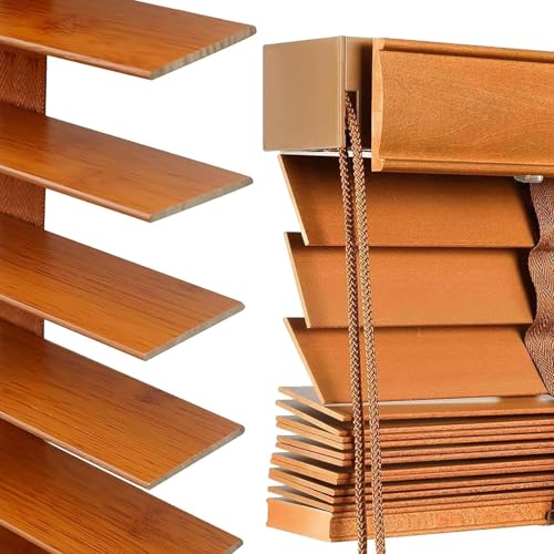 Persiana Veneciana Madera Lamas 50mm Personalizable Blackout Persianas Venecianas Horizontales Privacidad y Control de La Luz Cortinas Opacas para Puerta Francesa(Orange)