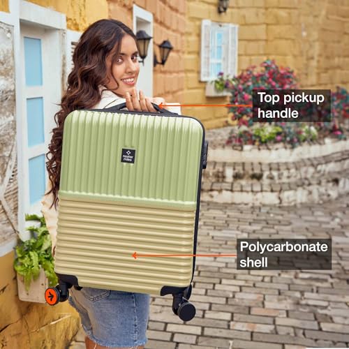 Image of Nasher Miles Istanbul Hard-Sided ABS and PC Cabin Luggage 20 inch | 55cm | 8 Wheels Small Trolley Bag for Travel | Suitcase (Green Yellow)