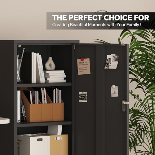 Steehoom Metal Locker Lockable Bathroom Storage Cabinet Black 4 Tier Employee Lockers for Home, School, Office, Garage (Black, H49.21\'\')