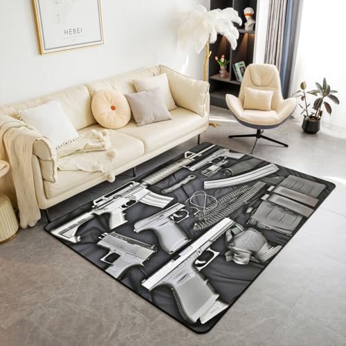 Army Rifle Machine Gun Living Room Rug