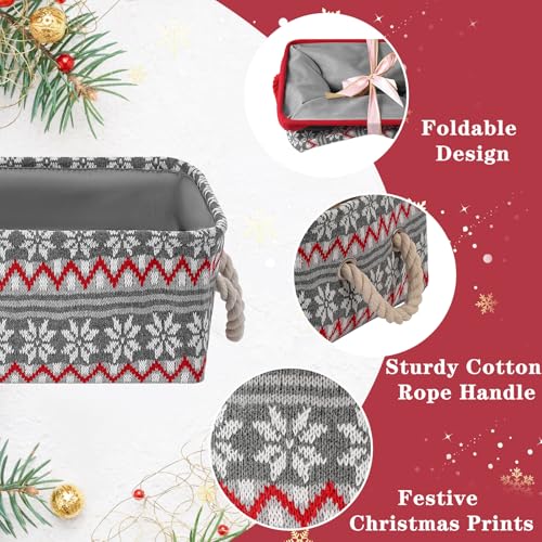 Image of Small Christmas Baskets, Christmas Baskets for Gifts Empty Basket for Gifts Collapsible Gift Baskets Holiday Baskets Empty, Christmas Storage Baskets with Handles Christmas Decorations