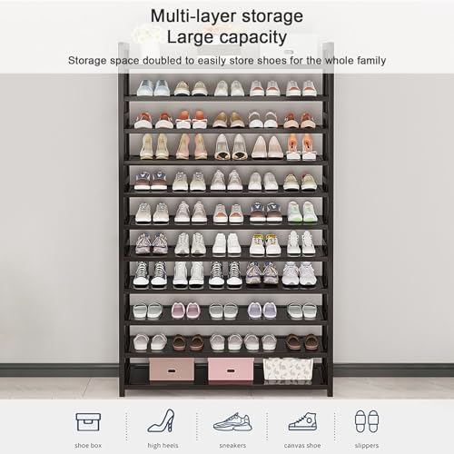 Étagère à chaussures 10 niveaux en bambou noir 100 cm - 4